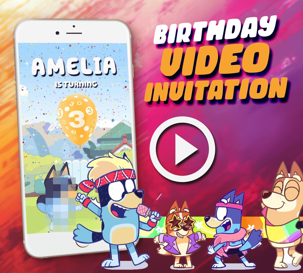 Blue dog birthday invitation cover