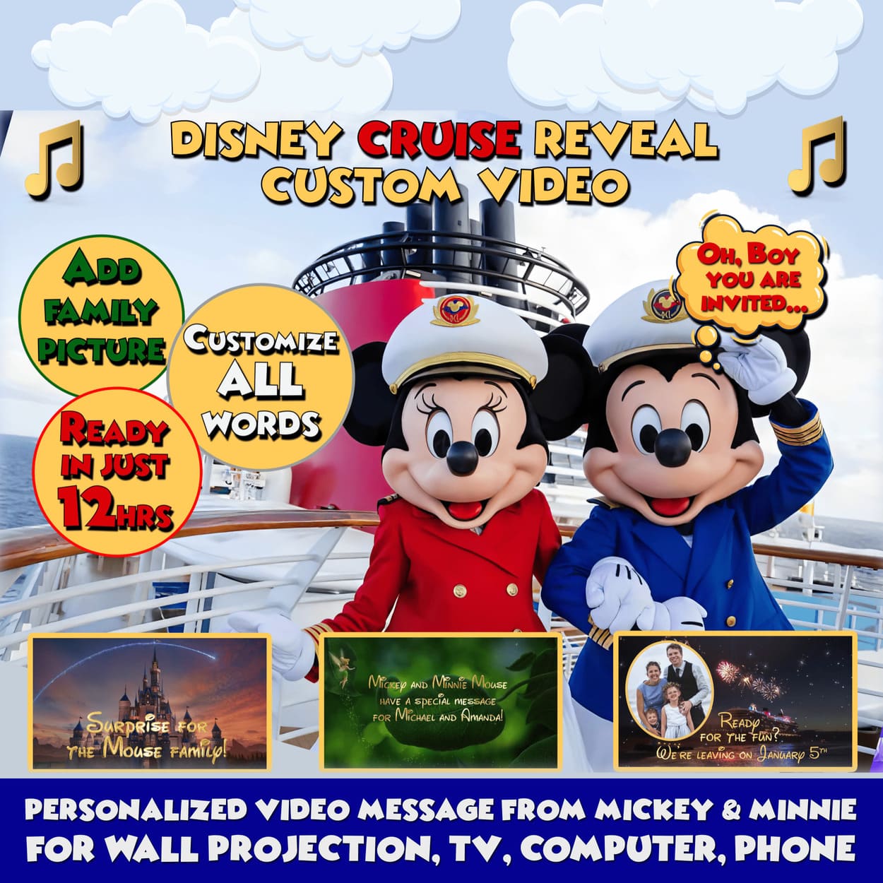 Personalized cruise reveal video cover