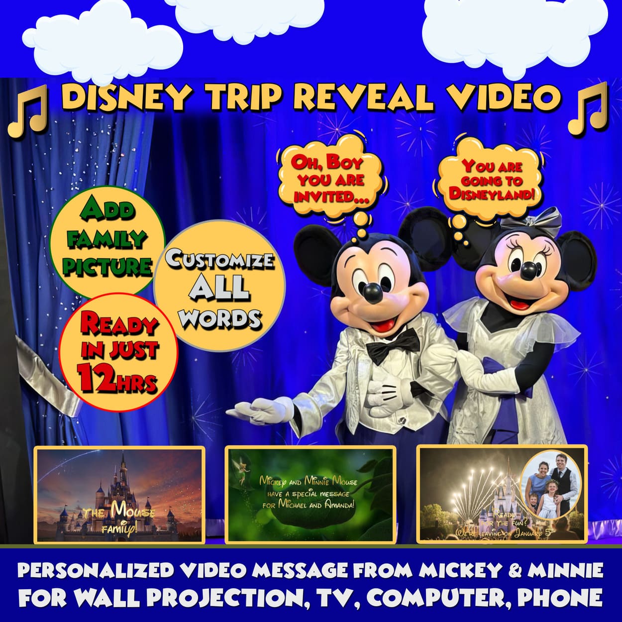 Theme park reveal custom message video cover