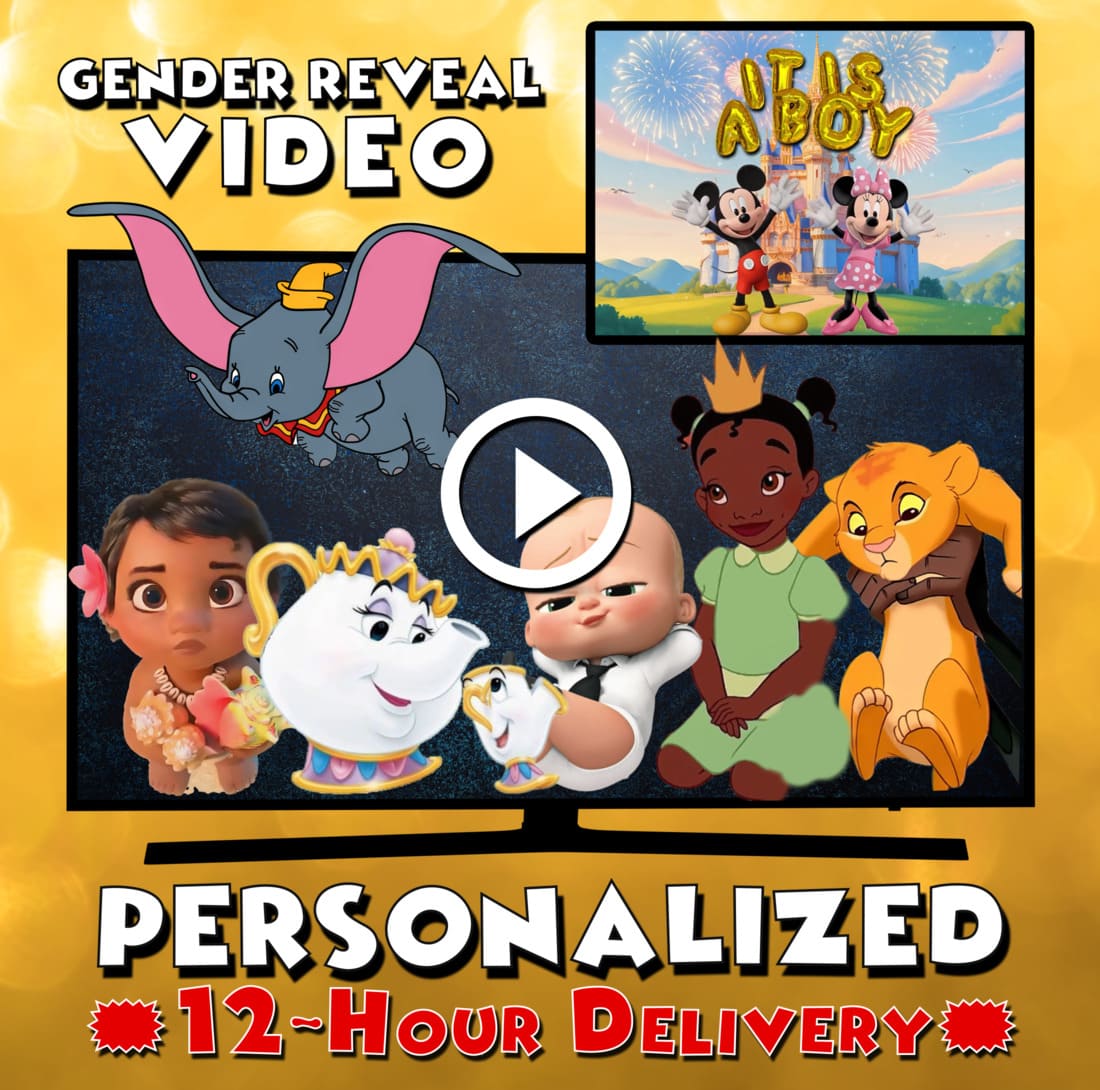 Cartoon personalized gender reveal video cover