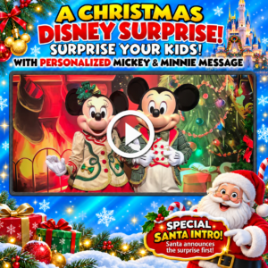 Christmas theme park trip reveal video with Mickey and Minnie in holiday costumes